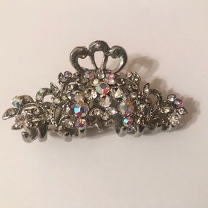 Silver Hair Clip with Iridescent Stones